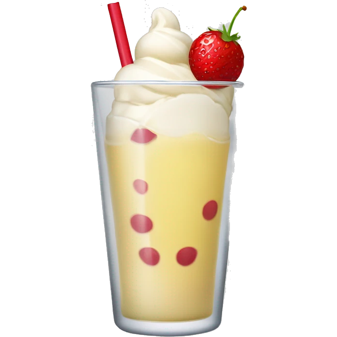 A drink served in a tall tumbler glass. It has a little grenadine at the base, white wine in the rest of the glass and white ice cream on the top of the glass. It has a red straw. No decoration. emoji