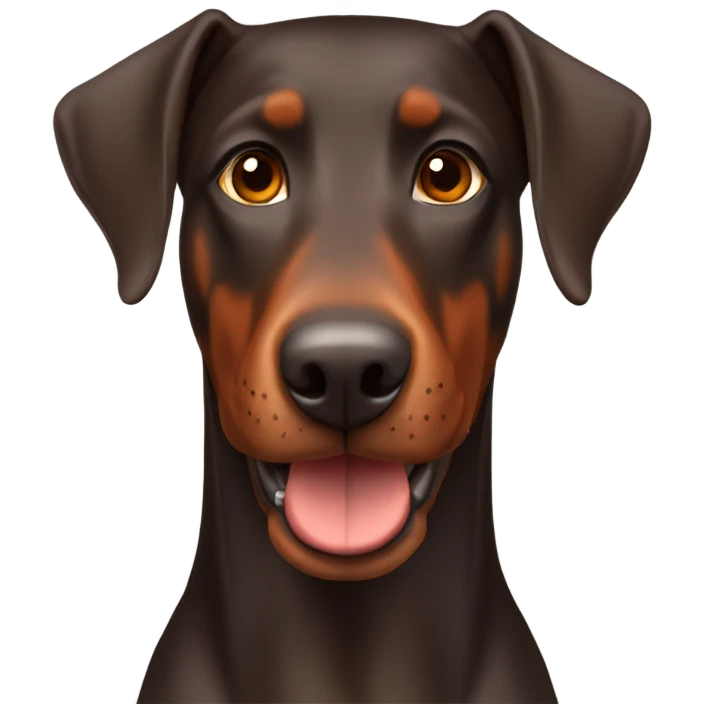 Red and brown Doberman without cropped ears face facing front happy expression  emoji
