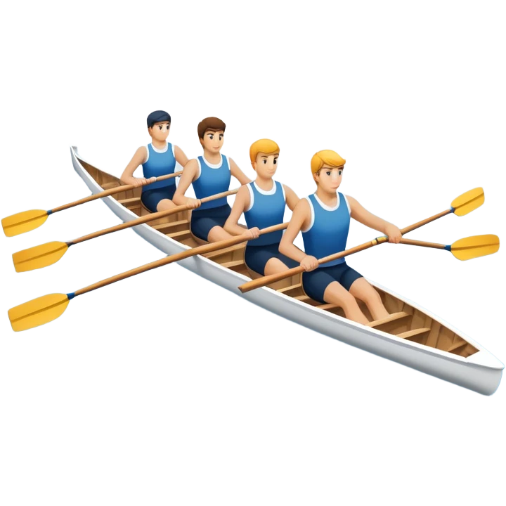 An icon featuring a rowing boat with two oars and a calm river in the background, symbolizing academic rowing. The design includes a rower in athletic gear, a team of rowers, and rippling water, representing the competitive spirit and technique of rowing. Transparent backgrounв emoji