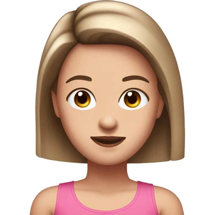 white girl with brunette pin straight hair wearing a pink tank top emoji