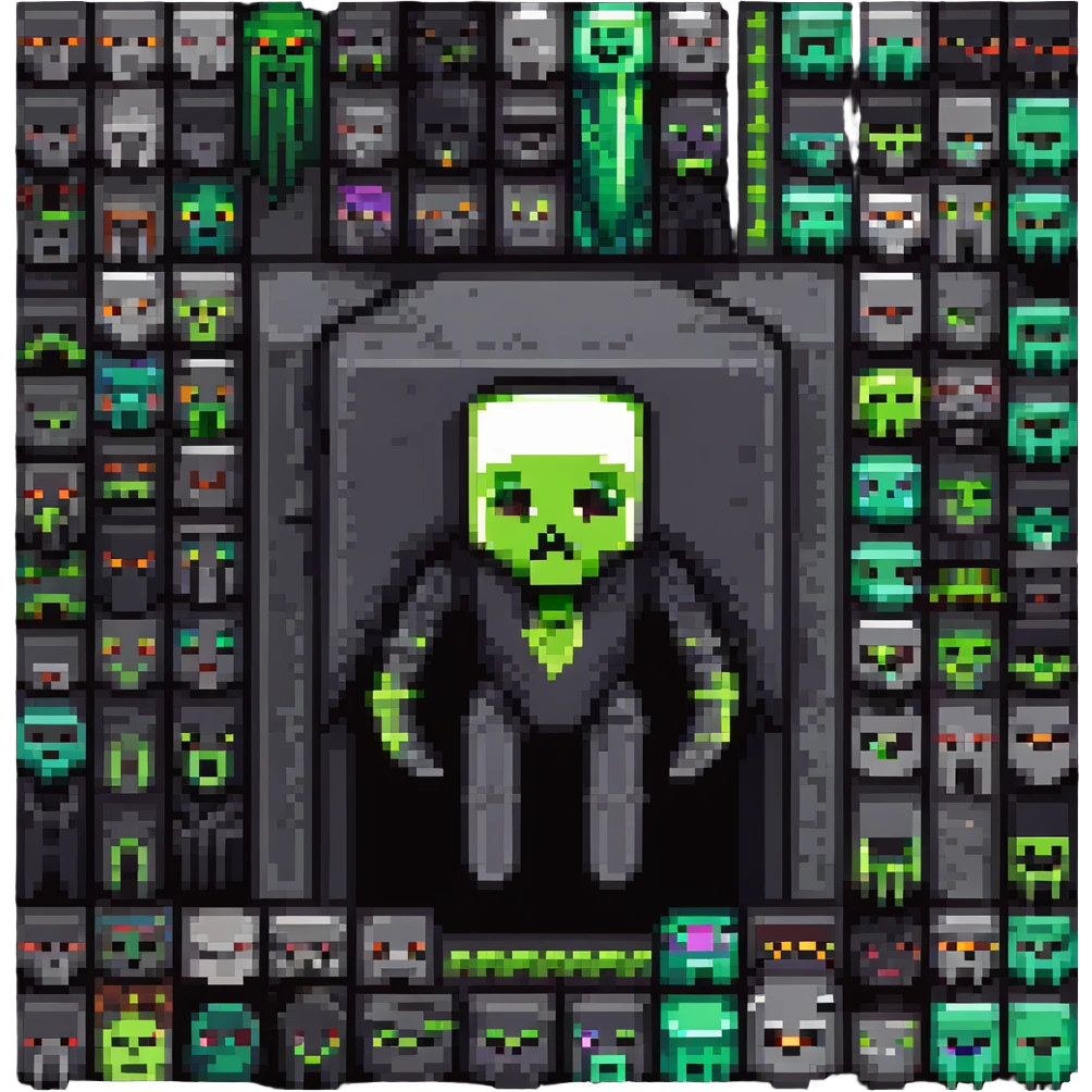 Creeper and Enderman heads fused down the middle, classic Minecraft colors, pixel art style emoji