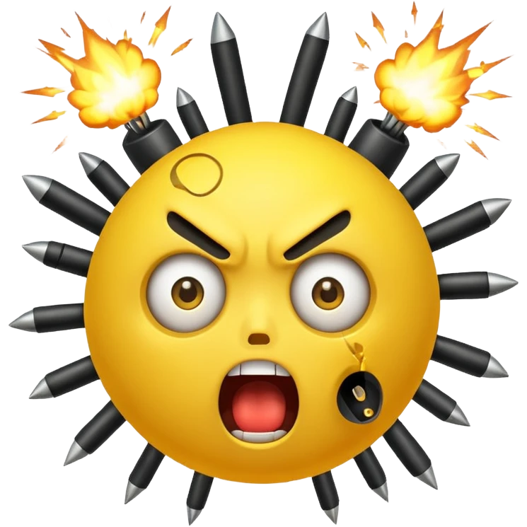 Create a mind blowing face with bombs coming out as a yellow face like 🤯 emoji