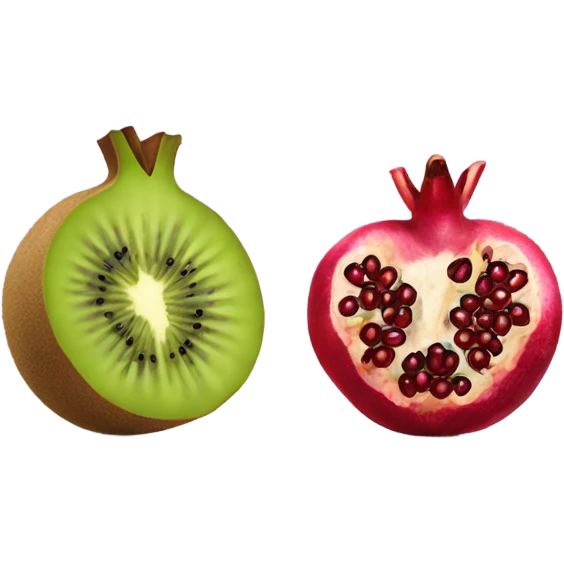 one kiwi and one pomegranate next to each other emoji
