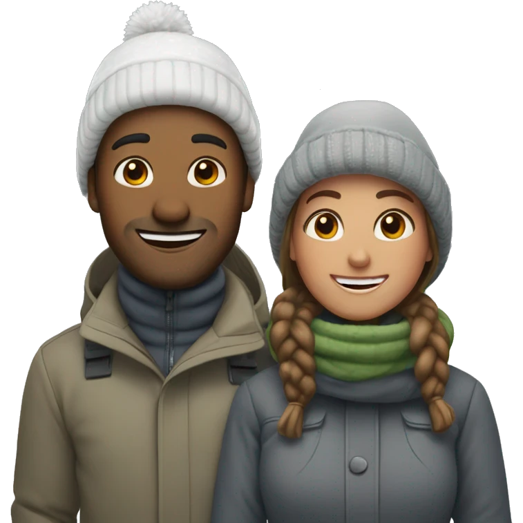 happy couple outdoors in snow emoji