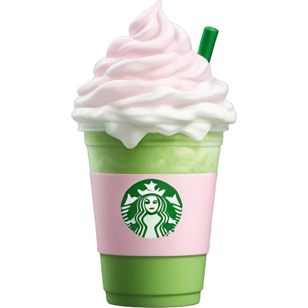 Clear Starbucks cup, no logo, with light pink drink, matcha foam, and whip cream on top emoji