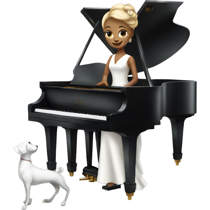 elegant lady in a classy dress playing the white grand piano emoji