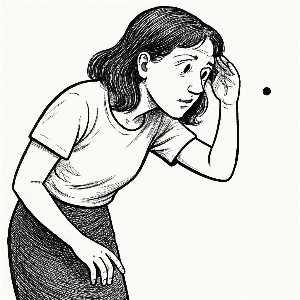 Woman looking for a dot emoji