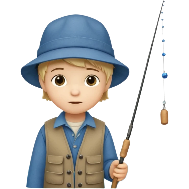 Little boy on the dock fishing, felt texture, scrapbooking, precious moments style character emoji