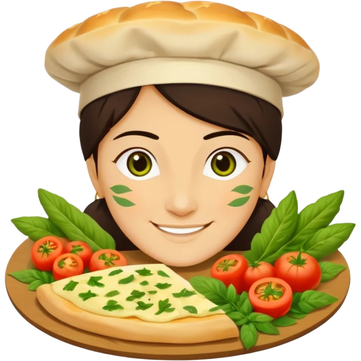 Georgian cuisine avatar in bright emoji-style illustration. Khachapuri and herbs, rich golden and green colors, simple shapes, flat design, strong character. emoji