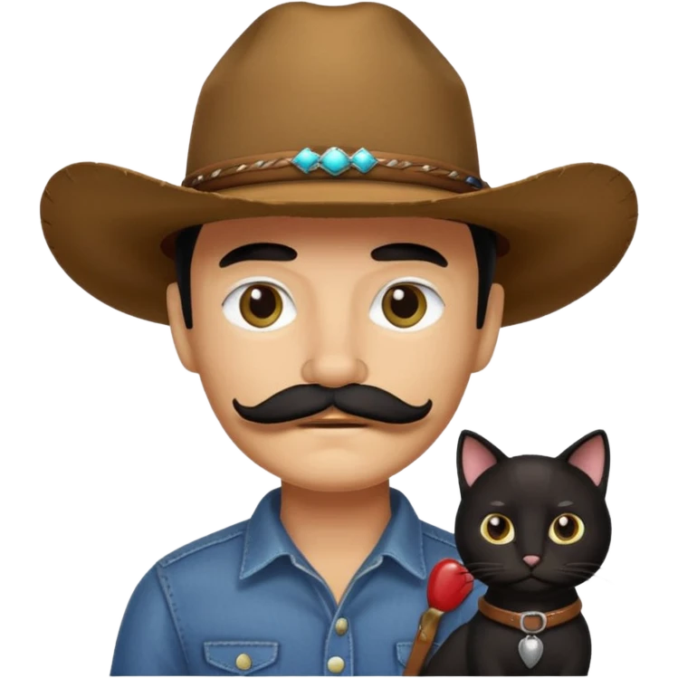 combine the cowboy empjis with a bclack cat emoji and make it have a moustache emoji