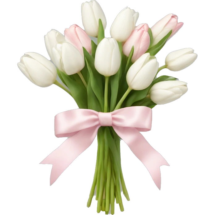 White tulips bouquet with light pink bow  emoji