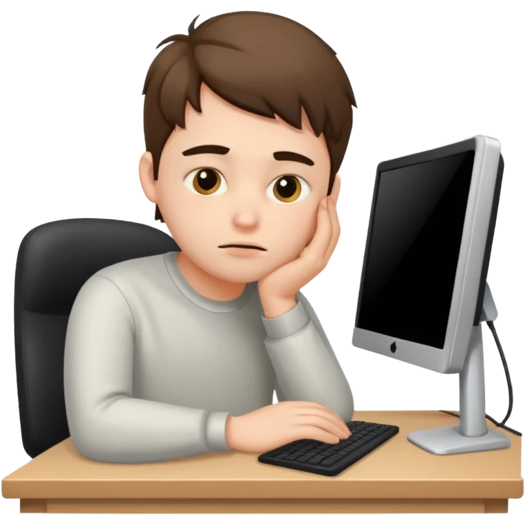 young programmer working at the computer, embarrassed emoji