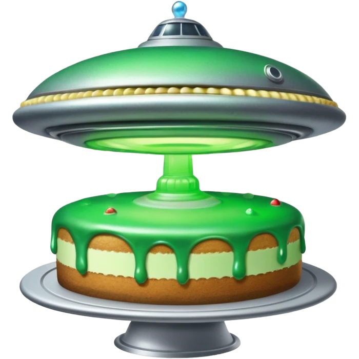 really big ufo flying higher and stealing in a green light very small little cake  emoji