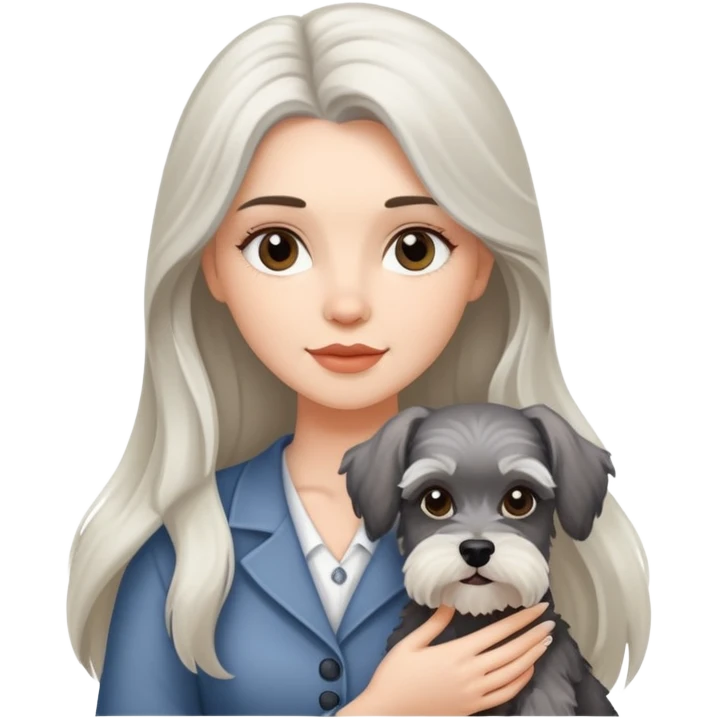 Beautiful long-haired white woman holding a schnauzer emoji