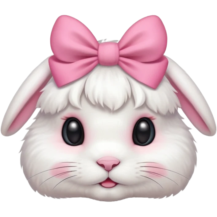 A white lop bunny head with a pink bow over its ear blushing. emoji