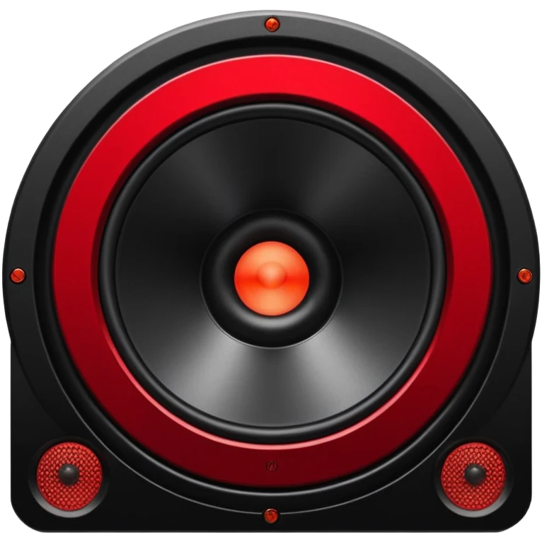 Head: A black KLIPSCH RP-8000F speaker, often represented with a red center or speaker cone.
Core: A small, bright glowing cherry-red circle representing his core.
Body & Armor: Primarily black armor plating with bright red accents or flames. emoji
