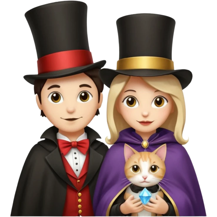 magician couple and their pet cat emoji