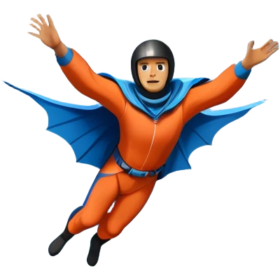 A daring wingsuit athlete soaring between towering mountains, with their wingsuit fully stretched, cutting through the air at high speed. The background features dramatic cliffs and a vast sky, emphasizing the thrill and freedom of base jumping. emoji
