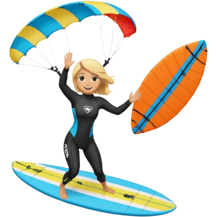 Kitesurfing blond ladie showing parachute and board emoji