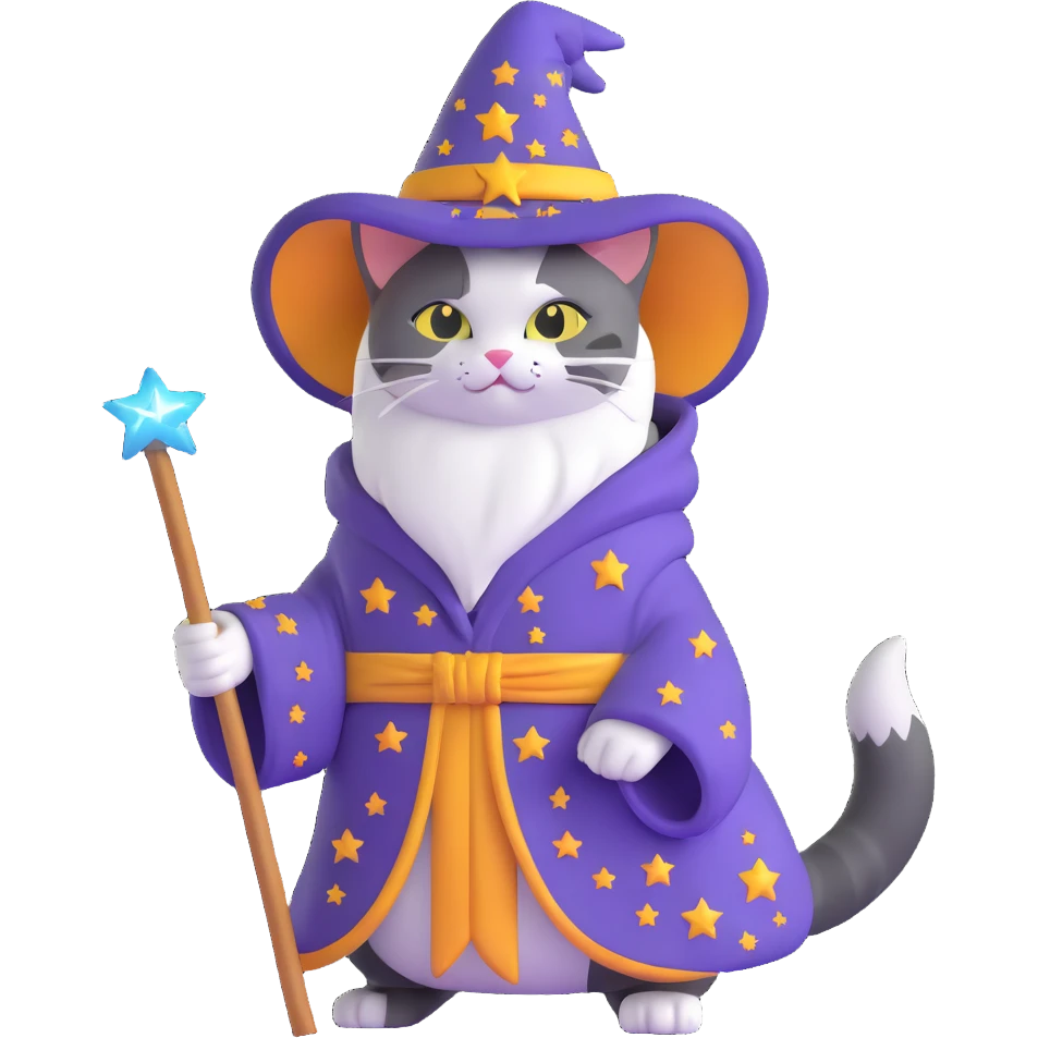 wizard cat with a starry robe and hat emoji