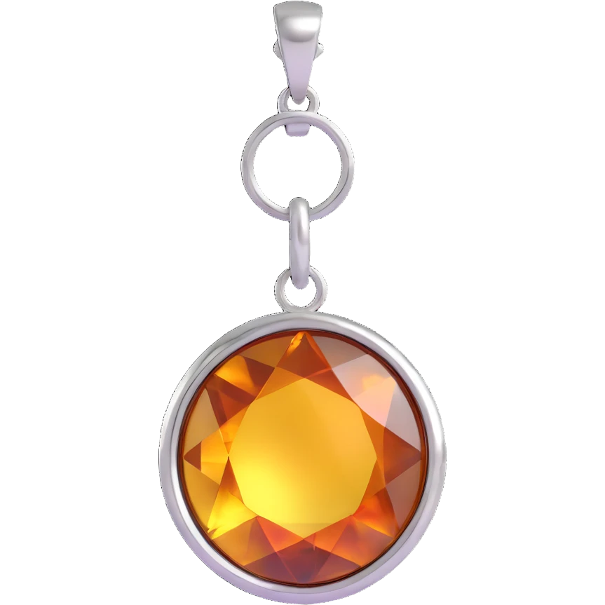 extreme close up of a round cut holographic amber charm with silver metal accent emoji