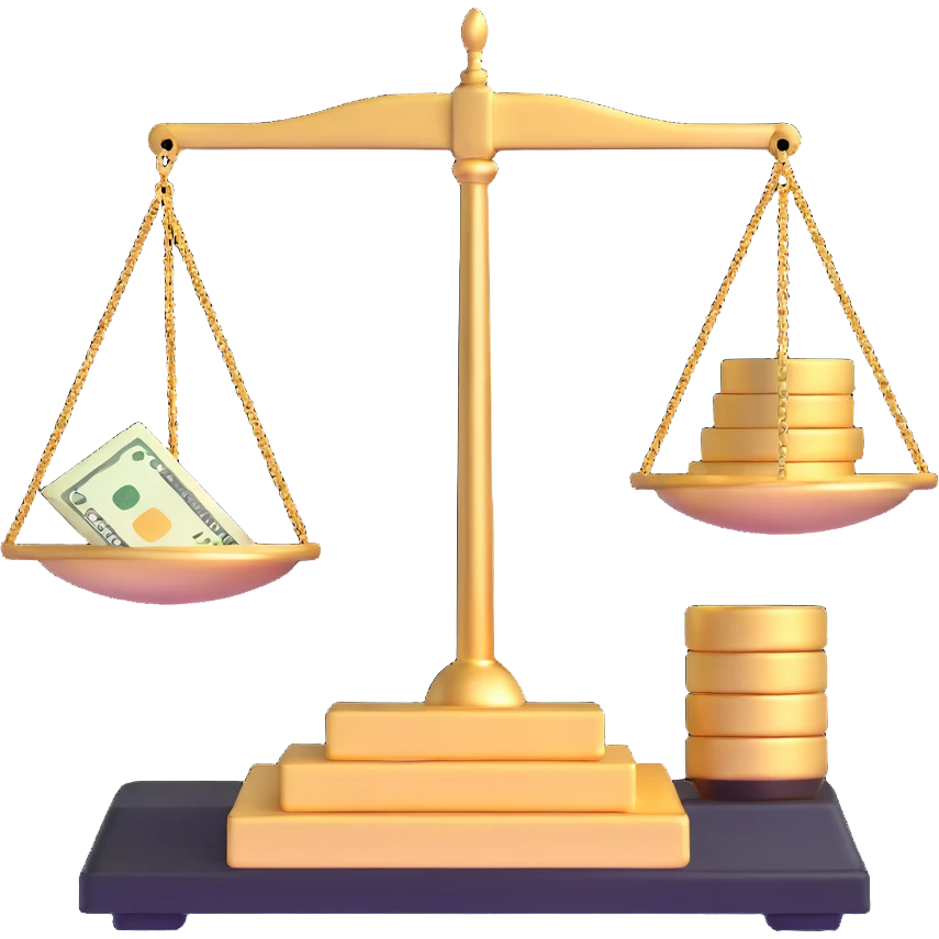 gold scale with money on one side and beauty products on the other emoji