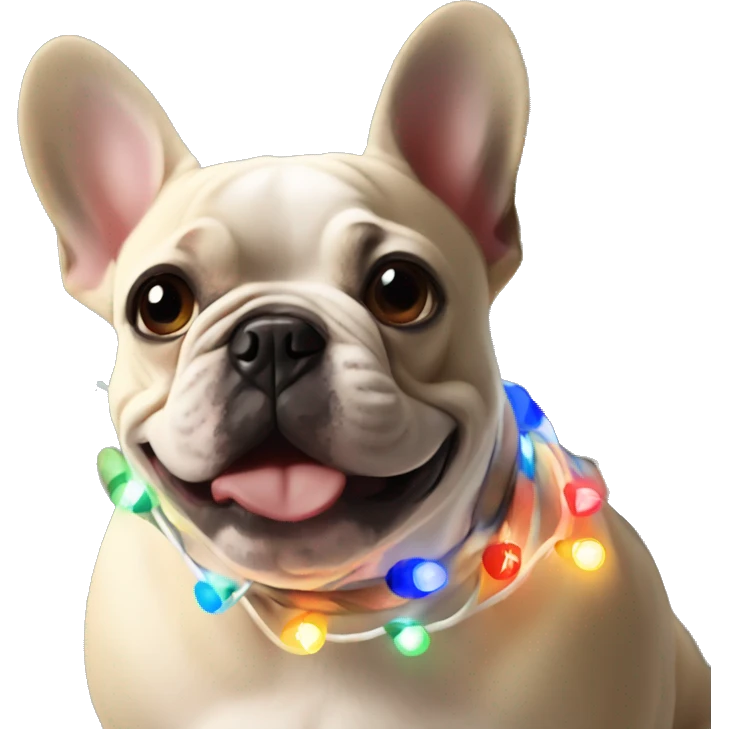Frenchie with Christmas lights emoji