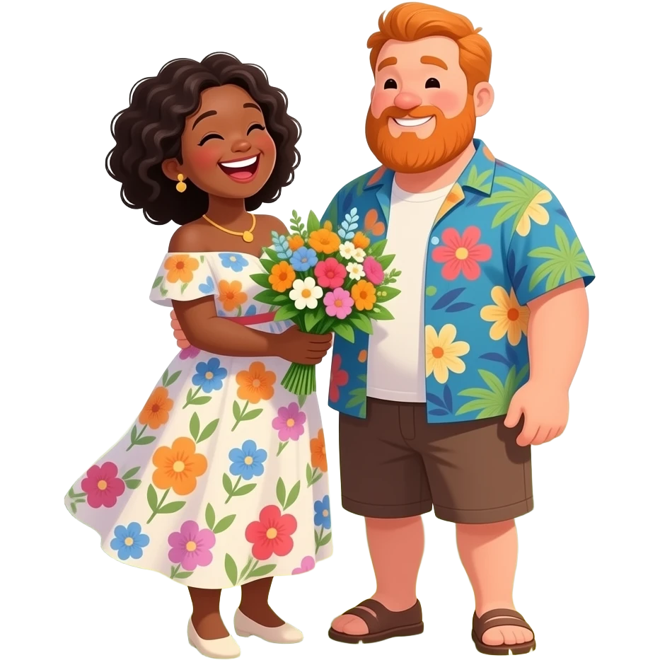 Black girl and orange  chubby head guy with beard  couple emoji