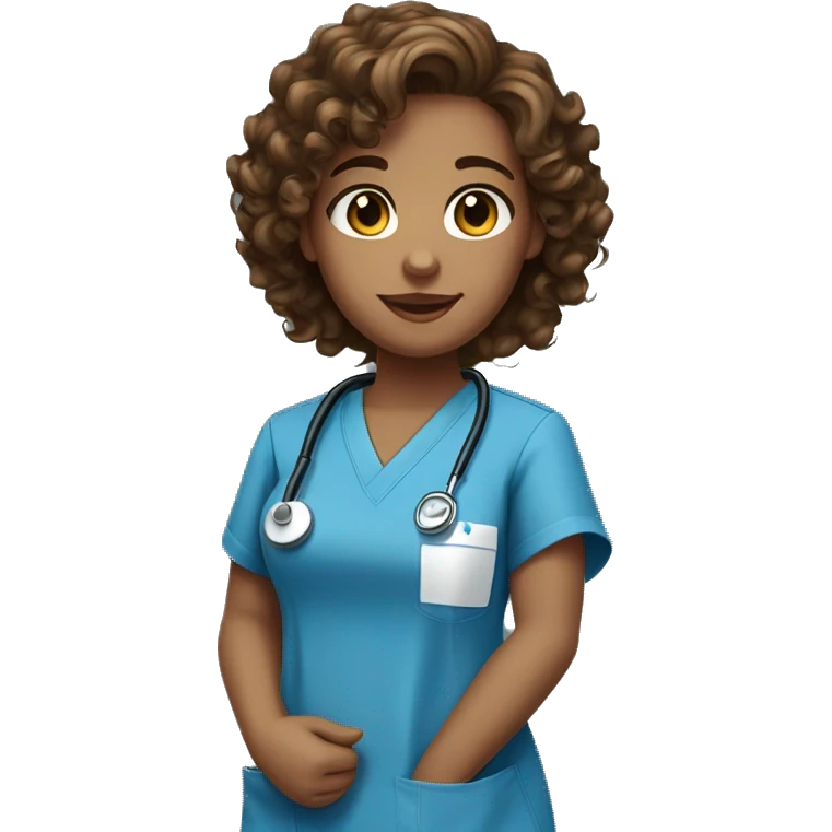 nurse blue scrubs curly brown hair hazel eyes emoji