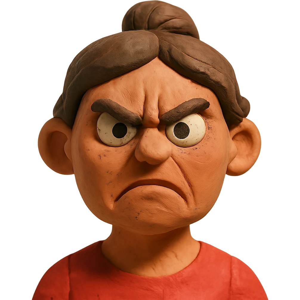 angry mom face, claymation style emoji