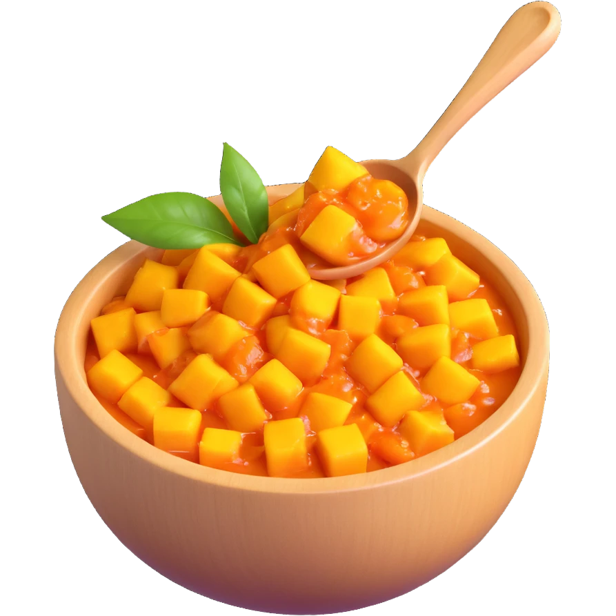 realistic 3D bowl of mango chutney with spoon emoji