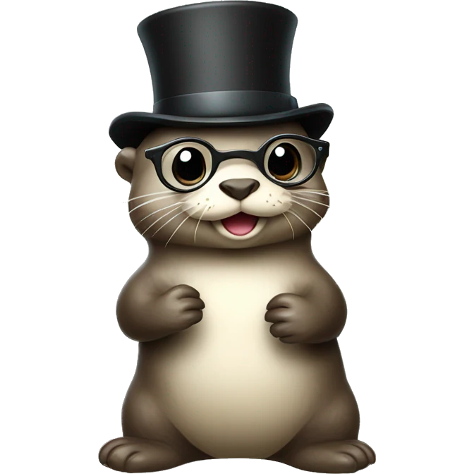 Cute Otter with glasses and top hat holding a lot bunch of scallops emoji