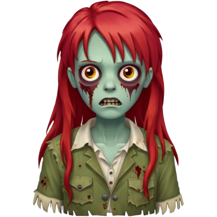 Zombie com franja e cabelo comprido ruivo emoji