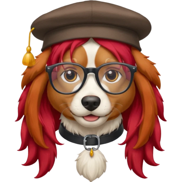 dog with very red long hair and glassess and hat emoji