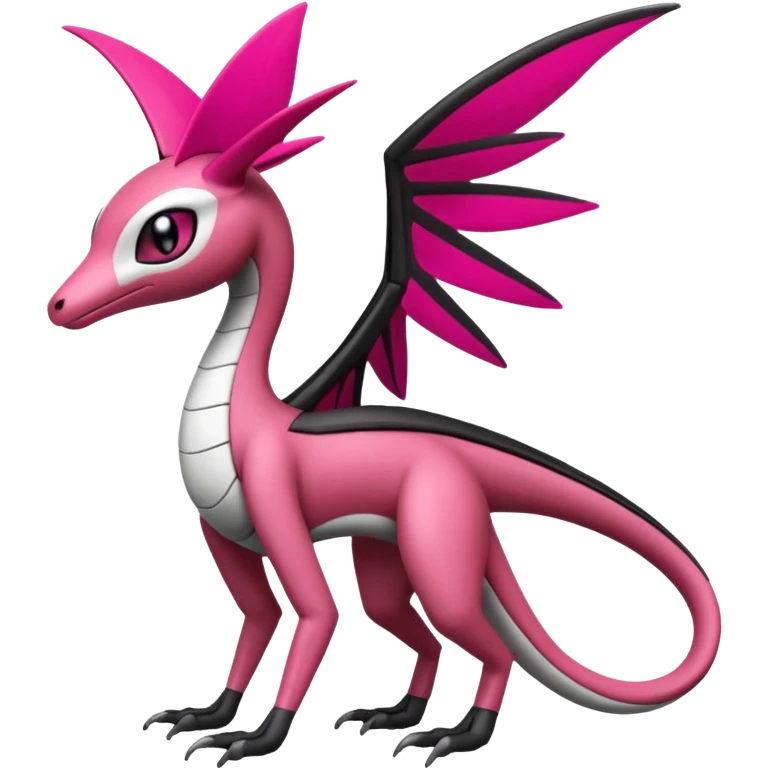 Magenta, black and white Meloetta-Flygon-Gorebyss-Salazzle-Pokémon-Fakémon-creature-fusion-hybrid emoji