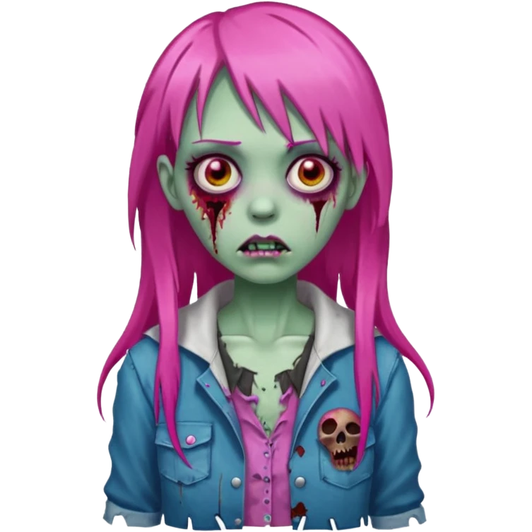 Create a female zombie emoji with long, straight hair in hot pink and bangs. emoji