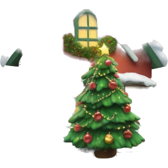 A christmas house with a christmas tree emoji