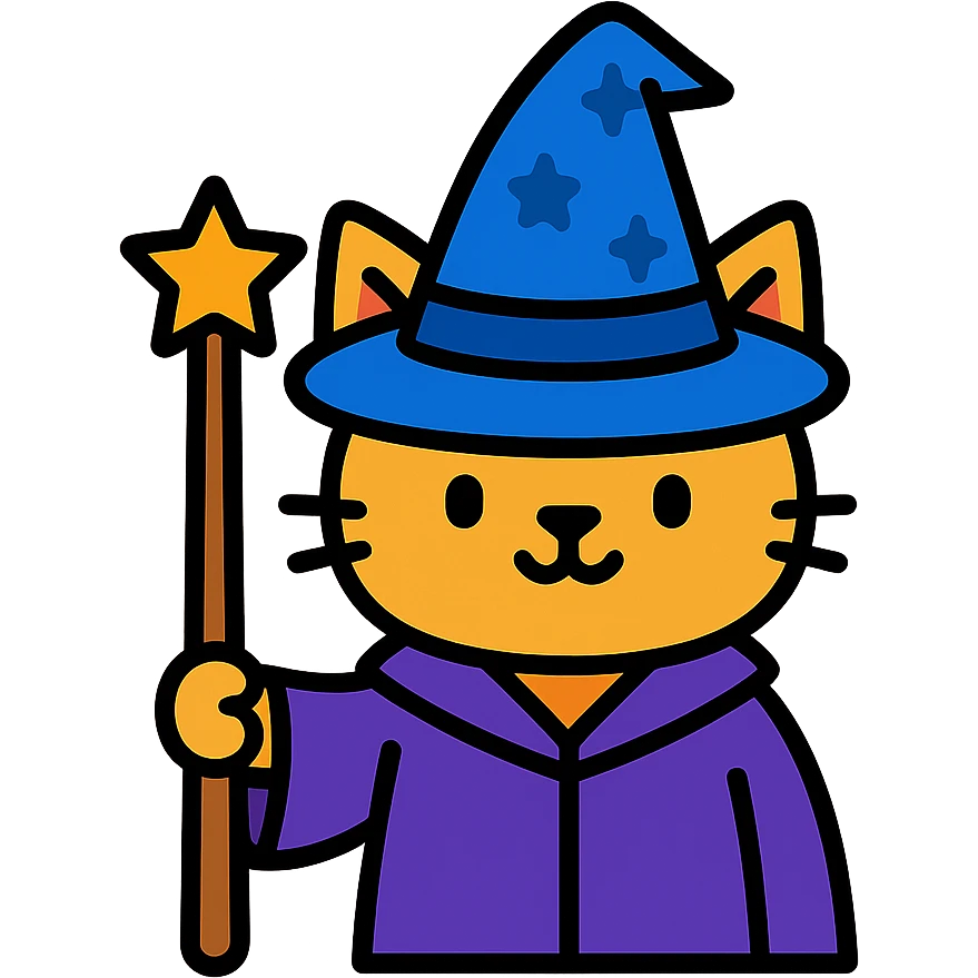 cat wizard, color outline icon style emoji