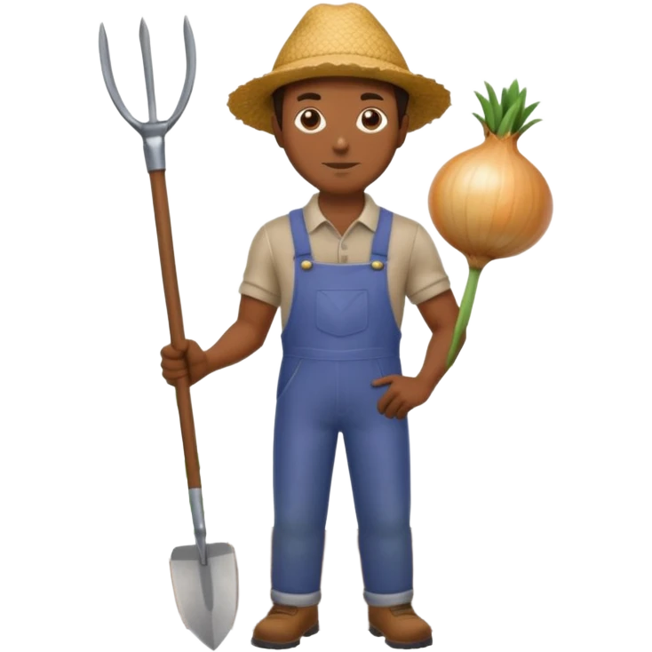 A black man with a gardening hoe and a large onion emoji