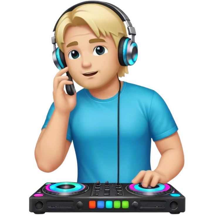 blond big man in colorful dj outfit calling emoji