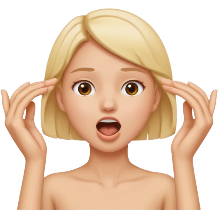 a girl holding her neck with both hands and mouth open  emoji
