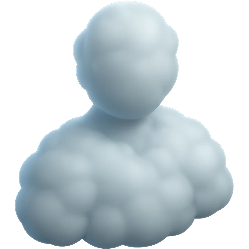 shoulder-up person fully composed of white fluffy convex clouds, matte glass style, volumetric and soft clouds emoji