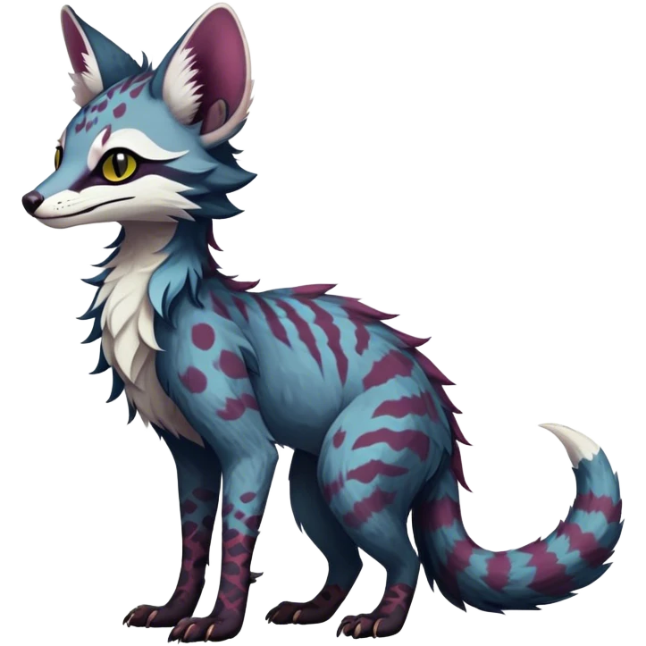 Feral Rare Fantasy dark colorful Vernid-Sergal-Genet-Trico-species by LiLaiRa, random markings, tufted tail, tufted ears, full body emoji
