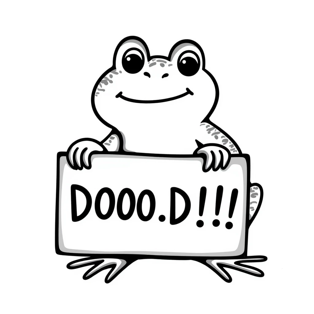 hand drawn Bufo frog holding a sign emoji