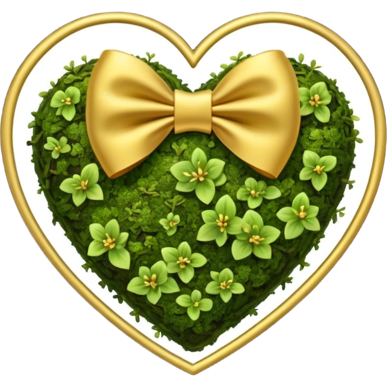 mossy forest heart with a gold bow decorated with heart pattern on the bow emoji