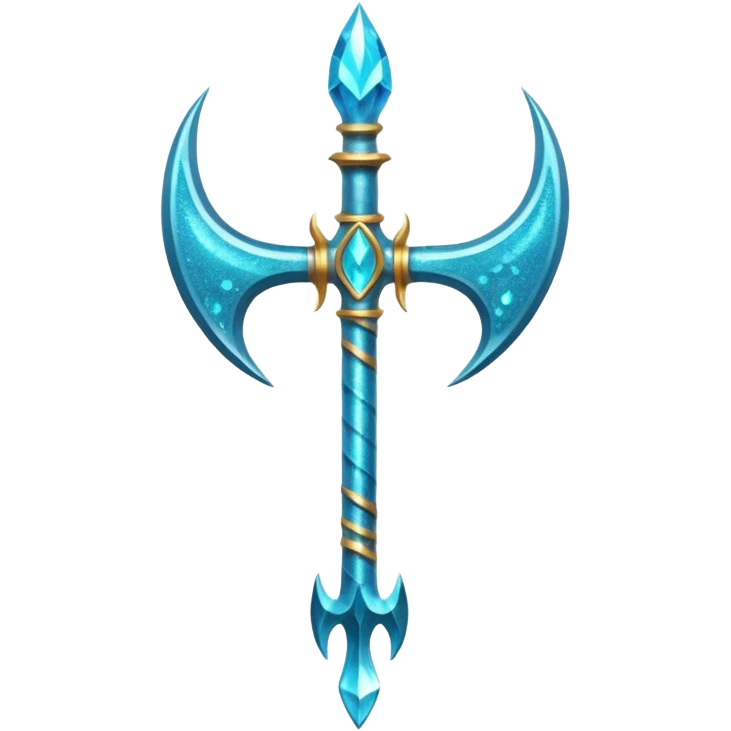 Cyan Poseidon's trident with glitter and water effects around it. emoji