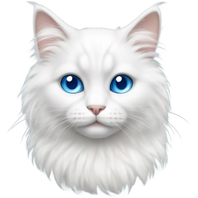 Fluffy white cat with short legs and blue eyes emoji