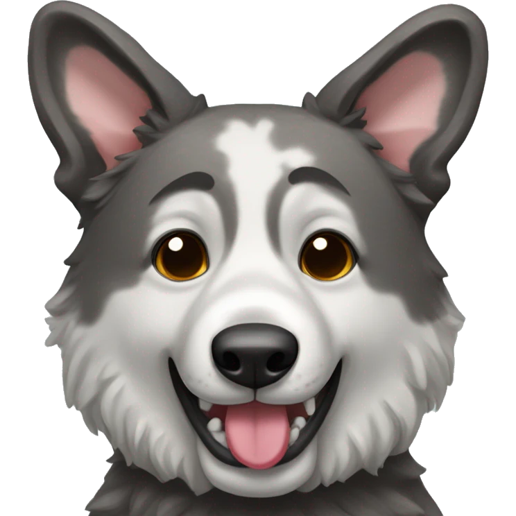 grey brindle colored shepherd with a panda toy in its mouth emoji