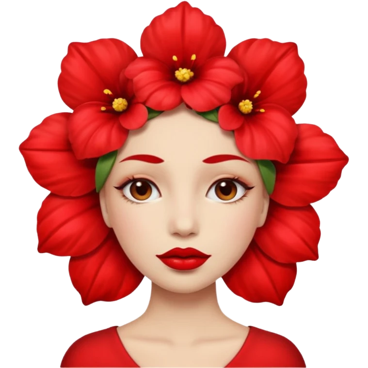 Create an emoji that lips are big, red, shiney and have flower on her head emoji