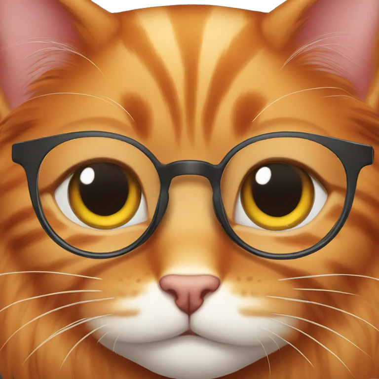 A red-haired cat with beady eyes wearing eyeglasses emoji